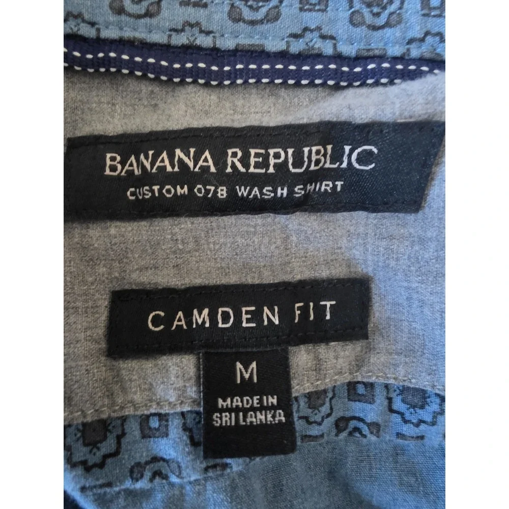 Banana Republic Men's M Blue Geometric Cotton Long Sleeve Button-Up Shirt Top